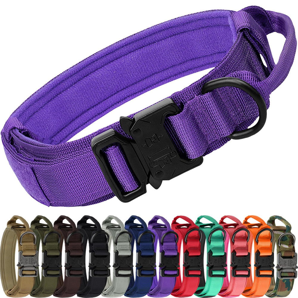 Joytale tactical dog collar with handle in purple for secure control during training.