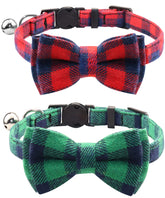 Joytale upgraded cat collar with bells and breakaway buckle in green-red plaid for safety