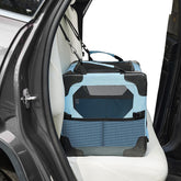 JOYTUTUS collapsible dog crate 20in blue ideal for car travel and compact storage.