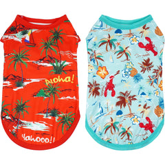 JpGdn Hawaiian dog shirt two-pack on model for sunny summer style