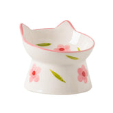 JQCUJQA ceramic raised cat bowls with pink cat-face design for comfortable feeding