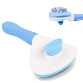 JRKOETY cat brush self-cleaning handle shows quick fur removal and easy disposal.