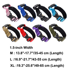 JSXD tactical dog collar adjustable strap illustrating M/L/XL sizing