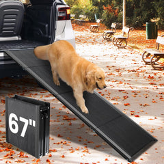 JTSIOV dog ramp extended 67-inch shows a gentle incline for easy loading.