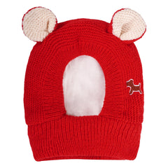 Closeup of JTYKUYR dog ear muffs showing soft cotton knit