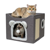 JUDERWOO cat house dual-level perch offers a cozy window view for indoor cats.