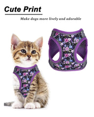 JUFOO XXS purple flower harness chest D-ring close-up for safe ID and loss prevention.