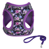 JUFOO XXS purple flower harness front view for comfortable daily walks.