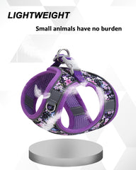 JUFOO XXS purple flower harness side profile showing breathable mesh fabric.