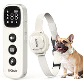 Jugbow shock collar mini receiver worn on a small dog's neck for gentle correction