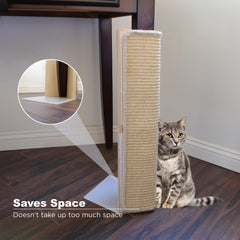 Jugglenaut couch corner scratching post with sisal pad; durable fibers protect claws during play.