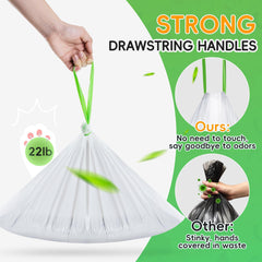 JUKAMO drawstring closure enables secure disposal and odor containment