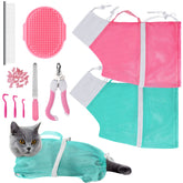 JULMELON cat washing bag set pink shows easy slip-in design for calmer baths