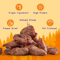 Close-up of Jungle Calling chicken hearts showing single-ingredient organ meat for clean feeding.