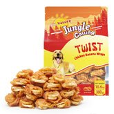 Jungle Calling chicken-wrapped-banana dog treats bag front for grain-free training