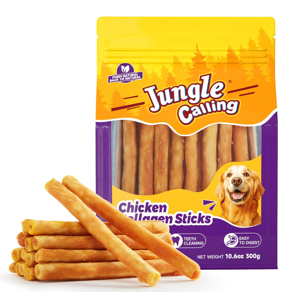 Jungle Calling collagen sticks bag shows long-lasting chews for dogs
