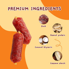 Jungle Calling Duck Sausage Treats resealable bag closeup emphasizes convenient storage and freshness.