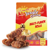Jungle Calling multi-flavor rolls pack with chicken, duck and beef for high-protein dog snacks.
