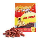 Jungle Calling Soft Duck Sausage Treats pack front shows resealable bag for easy storage and travel.