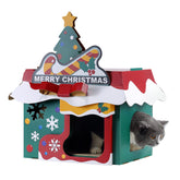 Jungle Elf Christmas cottage cat house front view showing cozy hideaway for naps