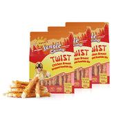 Jungle Calling chicken-wrapped rawhide stick close-up for training rewards
