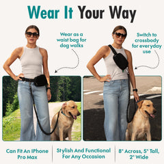 JUNIPOOCH waist-leash-crossbody-wear versatile for city walks and trails.