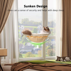 JUNSPOW cat window perch with suction cups demonstrates stable, tool-free installation on glass.