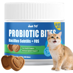 Just Try 300 Bites chicken-flavor cat treats for palatable digestive comfort