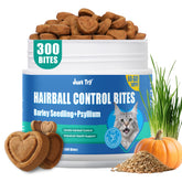 Just Try 300 Bites Hairball Treats bottle—long-lasting relief for cats