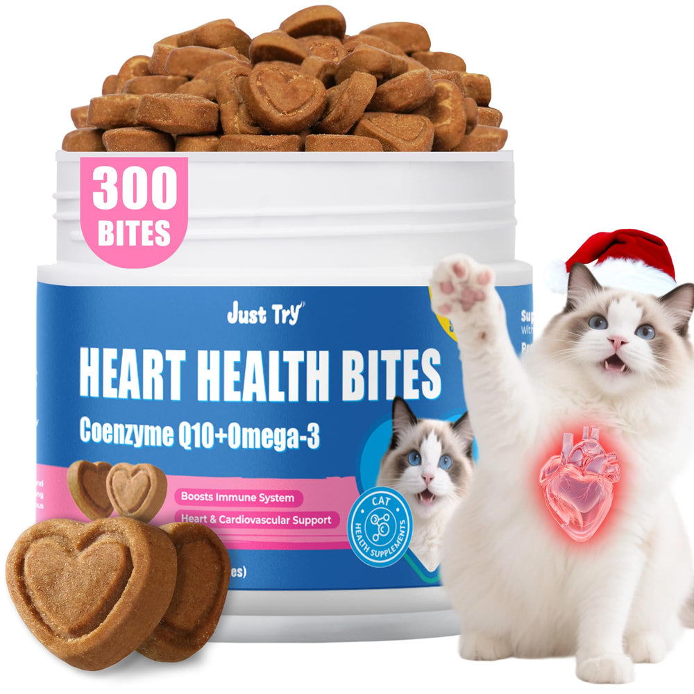 Just Try CoQ10 Bites package showcases heart-friendly cat treats for daily use