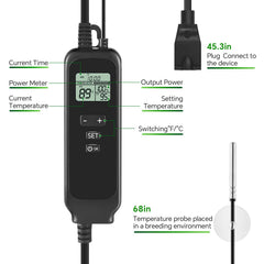 juttilax digital thermostat display shows real-time temps for precise enclosure control