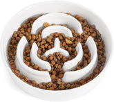 JuWow ceramic slow feeder bowl, 8in white, features a stable anti-slip base for mess-free meals.