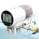 JuzPetz automatic fish feeder front view with compact small-tank design.