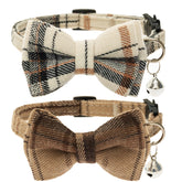 JVVGPET breakaway cat collar beige bow close-up for safe daily wear
