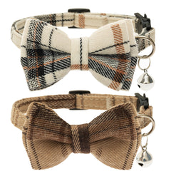 JVVGPET breakaway cat collar beige bow close-up for safe daily wear
