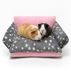 JVVGPET Guinea Pig Sofa Bed front view shows cozy fleece comfort for relaxed naps.