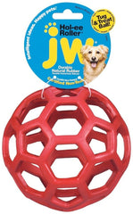 JW HOL-ee Roller medium two-pack showing treat-stuffing for enrichment.