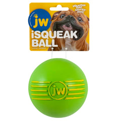 JW Pet iSqueak Ball Large: durable rubber for fetch and chewing.