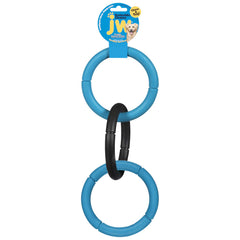JW Pet tug toy closeup highlights seamless rubber texture for strong chewing