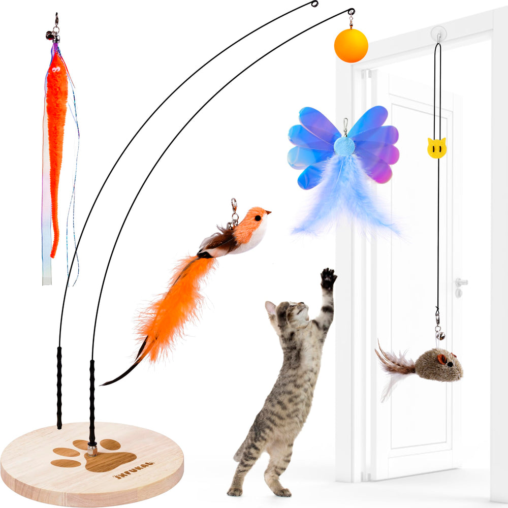 JXFUKAL interactive cat toy stable wooden base for steady play and exercise