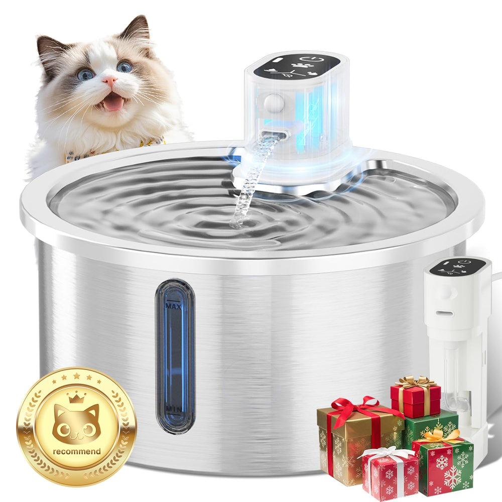 Jzla Pro stainless-steel cat water fountain front view shows durable, safe drinking.