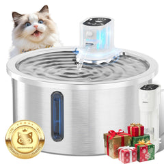 Jzla Pro stainless-steel cat water fountain front view shows durable, safe drinking.