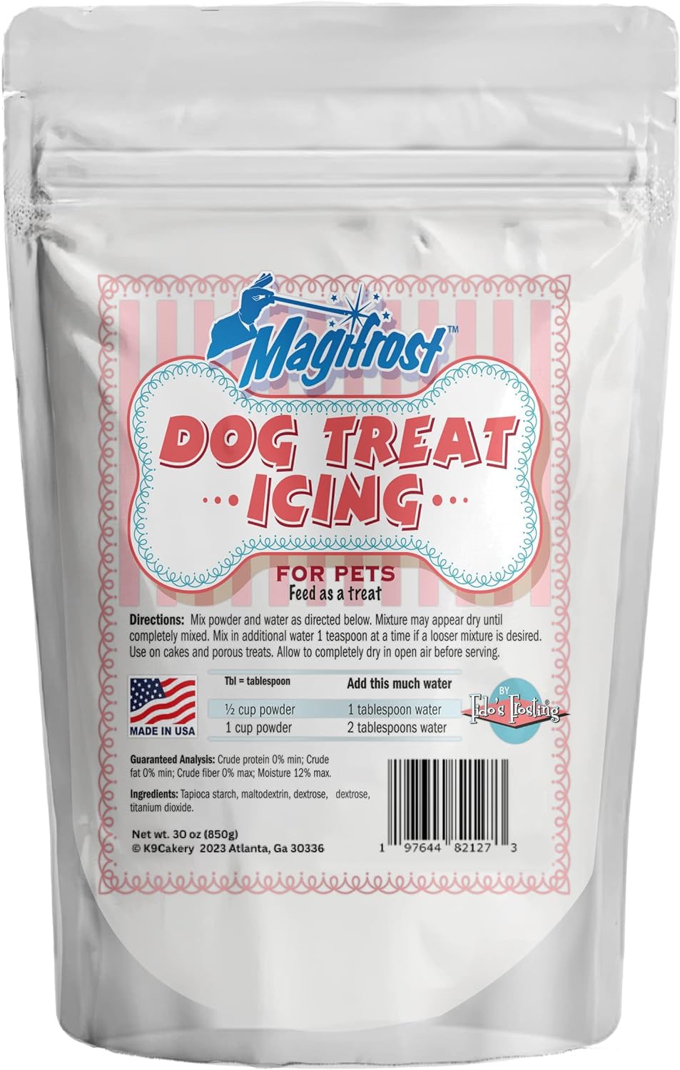 K9Cakery Magifrost icing pour shows smooth texture for easy decoration of dog treats.