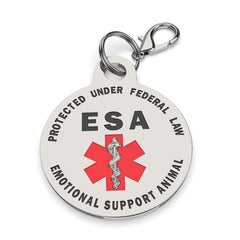 K9King ESA tag front view shows double-sided red design and clear ID.