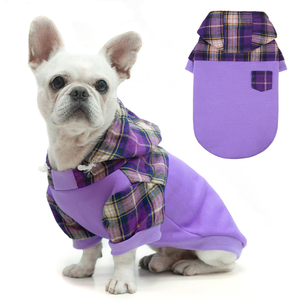 K9meme plaid dog hoodie back view highlighting warmth and stylish design for outdoors