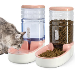 Kacoomi automatic feeder waterdispenser set pink with dual feeding and hydration for pets.