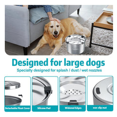 Kactoily stainless steel bowl with floating disk for slower, cleaner drinking