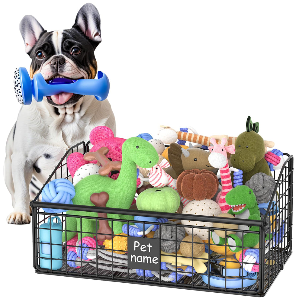 Kaiferty indestructible dog toy basket front view shows organized toy storage
