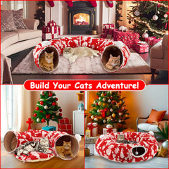 KAINUM cat tunnel with Santa and reindeer patterns for festive décor.