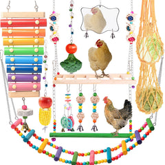 KAKUNM chicken xylophone toy in coop promotes enrichment and auditory play.